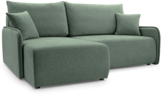 Selsey 'Netarro' Ecksofa mit Schlaffunktion, Bettkasten und Chenille-Bezug, salbeigrün, links