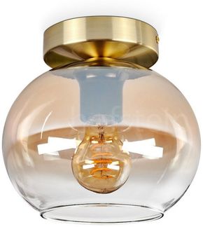 hofstein Deckenleuchte Deckenlampe aus Metall/Glas in Messingfarben/Bernsteinfarben/Klar, ohne Leuchtmittel, Leuchte im Retro-Design aus Glas, 1 x E27, ohne Leuchtmittel