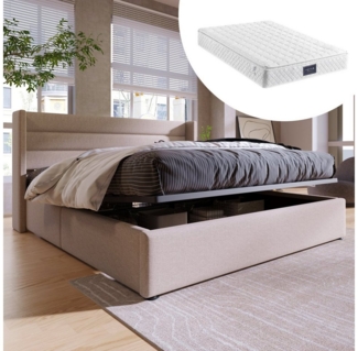 Odikalo Stauraumbett Polster Doppelbett 140/160/180 Lattenrost mit/ohne Matratze Beige/Grau