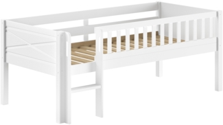 SCOTT Kojen-Spielbett 90 x 200 cm, inkl. Leiter und Rolllattenrost, Kiefer massiv weiß lackiert