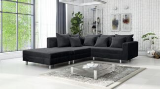 Wohnlandschaft Sofa Couch Ecksofa Eckcouch Cordstoff Graphite + Hocker Minsk L