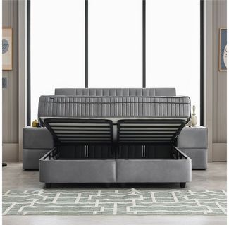 abc bedding Boxspringbett Komfortbett CLARA in Grau Samt-Stoff (Bett mit Topper, 3-St, inkl. Matratze und Topper), Voll-orthopädisches Schlafsystem inklusive Bettkasten