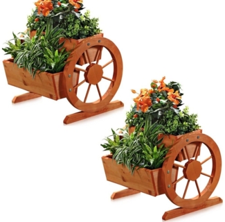 Melko Pflanzkübel Pflanzkübel 2 Stück Wagenräder Holz Garten Blumentrog Dekoration (Stück, 2 St, 2er Set), Wasserrad Optik mit individuelle Holzmaserung