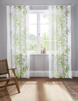 Home affaire Gardine Ina, Kräuselband (2 St), transparent, Voile, transparent, 2-er Set, einseitig bedruckt, Voile