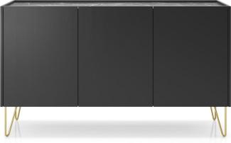 MOEBLO Kommode Harmonix H 144 (Push-to-Open-System Komodenschrank Highboard Schlafzimmer, Platte in schwarz Marmor-Optik Sideboard Wohnzimmer Kommode), (HxBxT):83x144x37