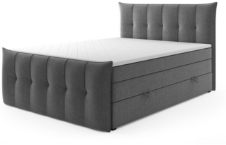 M-Punkt24 Boxspringbett Porto (inkl. Fußteil Grau oder Schwarz, Liegefläche 180 x 200cm), mit Bettkasten, Topper, Fußteil