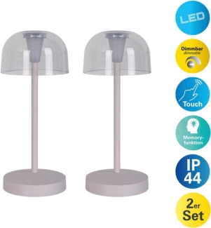 näve LED Tischleuchte Gomba 18,5 cm, Dimmfunktion, LED fest integriert, Warmweiß, 2er Set, aufladbar, USB Kabel, Memoryfunktion, stufenlos dimmbar