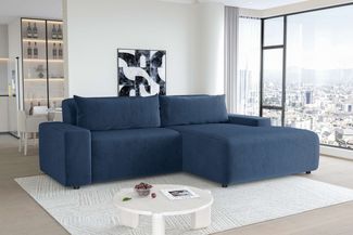 99rooms Tivoli Ecksofa Cordstoff POSO Blau Rechts mit Kissen
