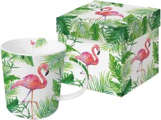 PPD Becher Porzellan Tasse, Becher mit Geschenkbox, Trend Mug Tee - Kaffee, Porzellan Kollektion Flamingo, Frühling Vogel - Tiere / Sommer Blumen