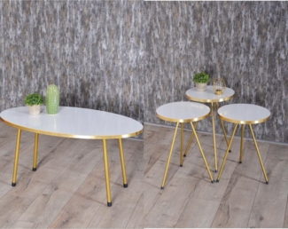 Couchtisch- und Satztisch-Set 34 x 34 cm Spanplatte/metall/pvc Weiß/gold 89321724 [en. casa]