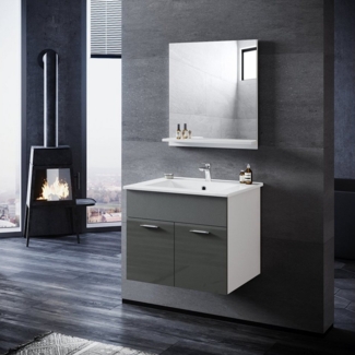 SONNI Badmöbel-Set SONNI Badmöbel Set mit Waschbecken mit Unterschrank und Spiegel, Badezimmermöbel 2-teilig 60cm für kleine Bäder