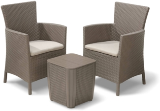 Dmora Loungeset für draußen Viking, Outdoor-Lounge mit Couchtisch, Terrassenset mit Kissen, Gartenkomposition mit Sofa und Sesseln, 62x60 h89 cm, Taube