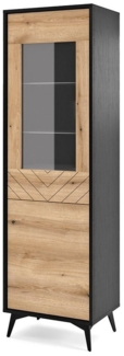 Lomadox Vitrine DALE-160 Vitrinenschrank Standvitrine schwarz mit Eiche 54 x 178 x 39 cm