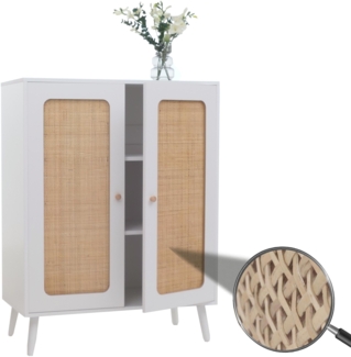 Highboard HWC-M38, Kommode Schrank Sideboard, Staufächer, Kubu Rattan Holz 106 x 80 x 41 cm ~ weiß