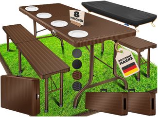Kesser® Bierzeltgarnitur 3-teilig Set, Klappbar, Polyrattan, 73 x 75 x 180 cm, Braun