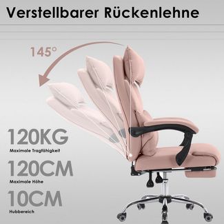SeedWave Bürostuhl Ergonomischer Bürostuhl mit Fußstütze, Kopfstütze und Lendenstütze, Chefsessel bis 150 kg belastbar, 145° Verstellbare Rückenlehne