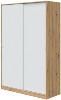 Dmora Kleiderschrank 2 Türen Adrenalin, Schlafzimmerschrank, Schrank mit 4 Regalen und Kleiderstange, 120 x 50 x 200 cm, Weiß und Asteiche