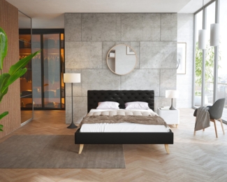 FDM Polsterbett Kalifornia Bettrahmen 120x200, 140x200, 160x200, 180x200cm (MADE IN EU - mit hochwertigem Velours Bezug, Bettrahmen, Bett, Optional mit Matratze bestellbar, mit großen gepolsterten Kopfteil aus hochwertigem Veloursstoff), Holzrahmen mit...