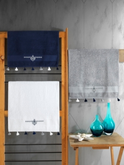 Handtuch-Set (3-teilig), 'Asorti', Dunkelblau, Weiß, Grau