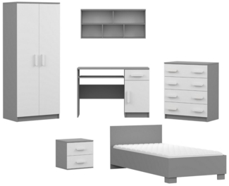 Deine Möbel 24 Jugendzimmer-Set INGE Jugendzimmer Jugendmöbel Kinderzimmer komplett 6-teilig, (Kindermöbel aus Laminatplatte, 6-tlg, Bett, Nachttisch, Schreibtisch, Hängeregal, Kleiderschrank, Kommode), Kinderzimmer Set Weiß Griffe Rosa Blau Grün Grau ...