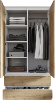 Furnica Kleiderschrank weiß matt Garderobe, 2 Türen und 2 Schubladen H180cm B90cm T50cm