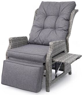 HOMECALL Rattanstuhl Gartensessel Indoor Verstellbar Liegestuhl Gartenliege balkonliege (Wetterfester Rahmen, klappbarem Beistelltisch und Fußstütze), COMLAX FIELD