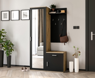 AX LIVING Garderobe mit Spiegel Magnola – 100 cm breit, Artisan & Schwarz