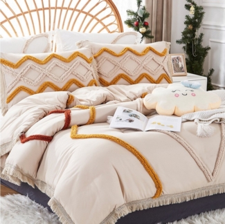 wohnTRAUM24 Bettwäsche Boho Bettwäsche 135X200cm,200x200cm Getuftet Stickerei Shabby Chic, Bettbezug mit Reißverschluss und Kissenbezug 80x80cm