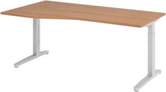 bümö Schreibtisch höhenverstellbar 180x100 cm in Nussbaum, Metallgestell in silber - Bürotisch groß, höhenverstellbarer Büroschreibtisch, Computertisch & PC Tisch Büro, X18-N-SS
