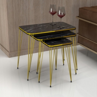 Satztisch Rudkøbing 3er Set schwarze Marmoroptik / Gold [en. casa]