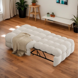 OKWISH Schlafsofa 2-in-1 Polsterbett mit Teddy-Stoff, Ausziehbares Einzelbett & Hocker, für Wohnzimmer & Balkon, Ideal für Gäste & Jugendliche 70x180cm, Ohne Kissen