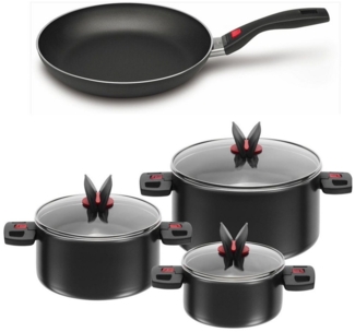 BALLARINI Topf-Set Ballarini Click & Cook Kochset 4-tlg, Aluminium (Set, 4-tlg), klappbare Griffe