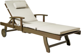 Sonnenliege mit Kissen AMANTEA PREMIUM Akazienholz Taupe