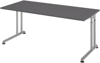bümö höhenverstellbarer Schreibtisch Z-Serie 180x80 cm in graphit, Gestell in Silber - großer PC Tisch für's Büro manuell höhenverstellbar, Computertisch verstellbar, ZS-19-G-S
