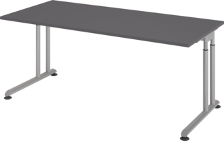 bümö höhenverstellbarer Schreibtisch Z-Serie 180x80 cm in graphit, Gestell in Silber - großer PC Tisch für's Büro manuell höhenverstellbar, Computertisch verstellbar, ZS-19-G-S