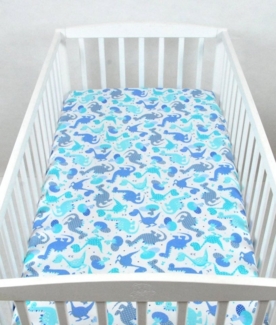 BABYLUX Spannbetttuch 60x120 cm Baby SPANNBETTLAKEN Baumwolle Kinderbett 100. Dino Blau