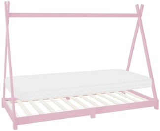 ML-DESIGN Kinderbett Hausbett Tipi Zeltbett inkl. Lattenrost Bodenbett Kinder Himmelbett, Abenteuerbett zum Spielen Zelt Kinderbett Kiefer Bettenhaus Bett Rosa