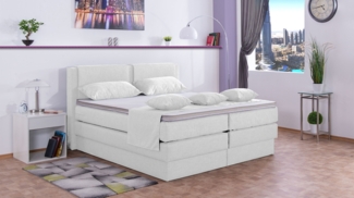Meisterbetten Boxspringbett Dora 140x220 in W-White, Matratzenbezug Nano, Komfortschaum-Topper