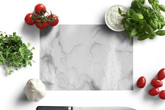 MuchoWow Schneidebrett Marmor - Grau - Weiß - Abstrakt - Marmoroptik, Glas, Schneidebrett Glas, Küchenbrett, Rutschfest, 28x20 cm
