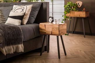 KAWOLA Nachttisch ANYL Beistelltisch Akazie massiv natur 1 Schublade 60 x 30 x 40 cm