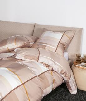 Janine Moments Mako-Satin Bettwäsche 200x200 Karo Streifen walnuss sand 98106-07