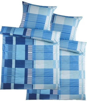 KH-Haushaltshandel Bettwäsche Biber Winter Bettwäsche 2x(135 x 200 + 80x80 cm), blautöne, kariert, Biber, 4 teilig, flauschig weich, warm, 100% Baumwolle