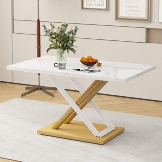 Flieks Esstisch (1-St, 1 Tisch, 140x80x75 cm), rechteckiger Küchentisch mit verstellbaren Fußpolstern und Marmoroptik