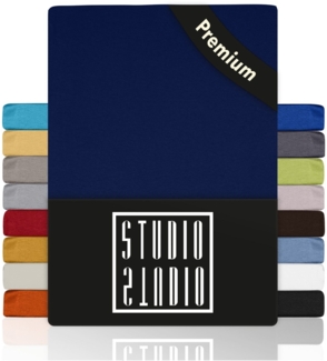 STUDIO Spannbettlaken Classic, viele Größen, 100% Baumwolle, made in GREEN / EU, Jersey Baumwolle, Gummizug: rundum, 120x200-130x200 cm Bettlaken Spannbetttuch bis 25 cm Höhe - marine