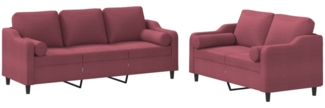 vidaXL 2-tlg. Sofagarnitur mit Kissen Weinrot Stoff 3201856