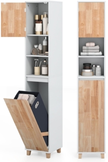 Badezimmerschrank mit Wäschekorb & 2 Offenem Fächern Holz Bad Hochschrank