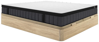 Vente-unique - Set aus Bettgestell mit Bettkasten + Matratze - 180 x 200 cm - Hybridmatratze - 7-Zonen-Taschenfederkern & Memory Gel - Stärke 25 cm - Holzfarben hell - TOLCA von YSMÉE