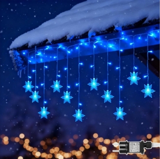 SERBASIC LED-Lichterkette Innen, LED Schneeflocke Lichtervorhang, Weihnachtsdeko, 8 Modi & Timer, Weihnachts Lichterkette für Fenster,Balkon & Innen/Außen Deko