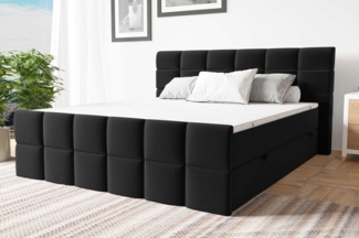 99rooms Dunkan Boxspringbett Velours KRONOS Schwarz 140x200 cm Bonell-Federung