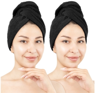 HAMMETEX Turban-Handtuch 2er Set Haarturban Damen, 100% Baumwolle, Flauschig & Schnelltrocknend, Frottier (Set, 2-St), Uni-Farben, weich